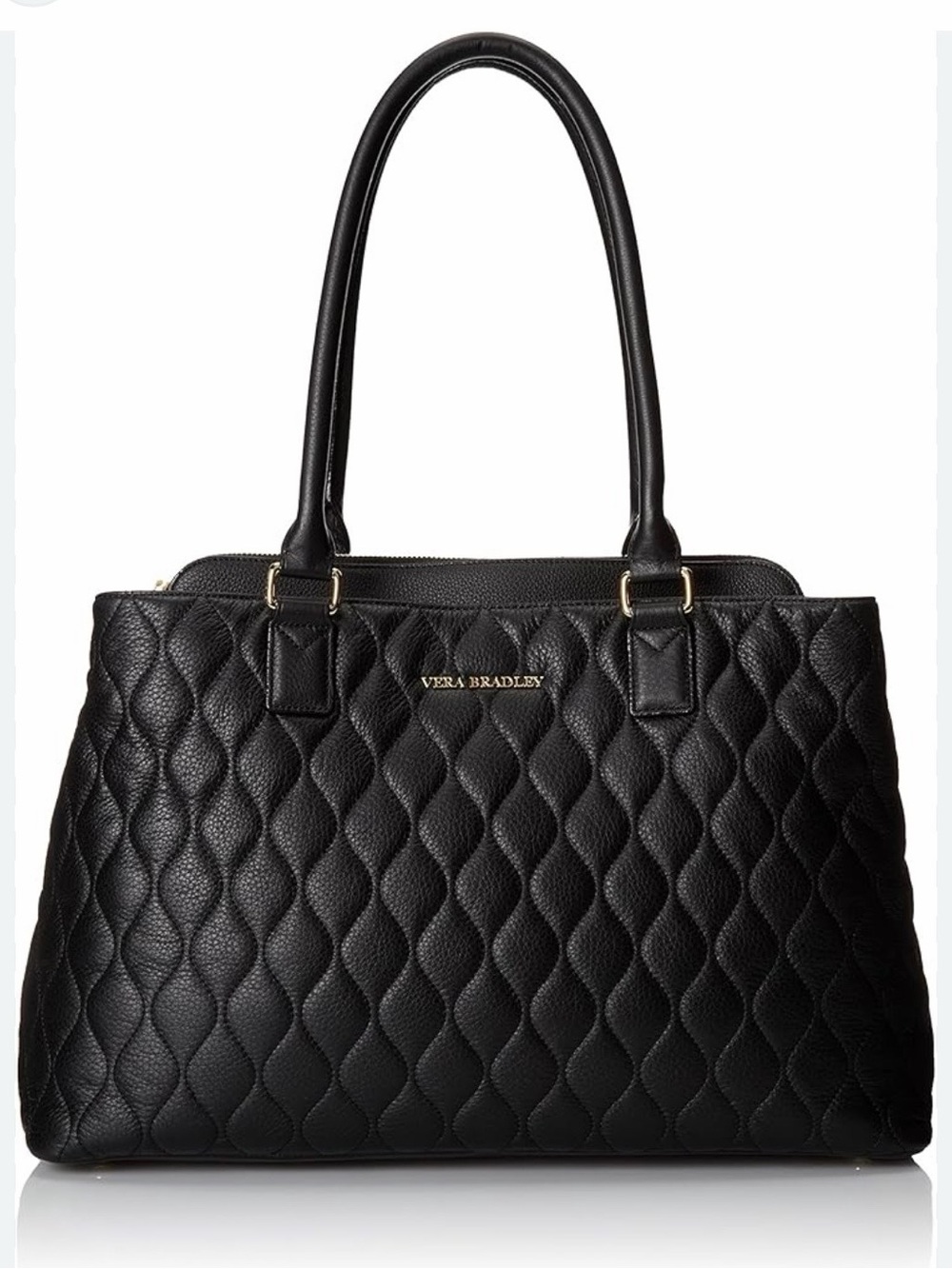 Vera Bradley Emma Black Quilted Leather Top-Handle Tote with Gold Hardware